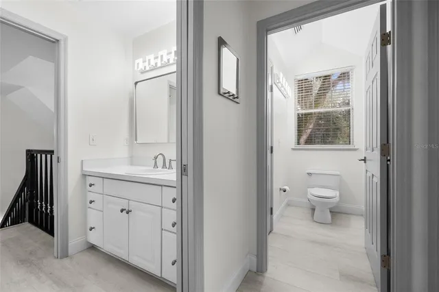 a view of a yard with plants and trees