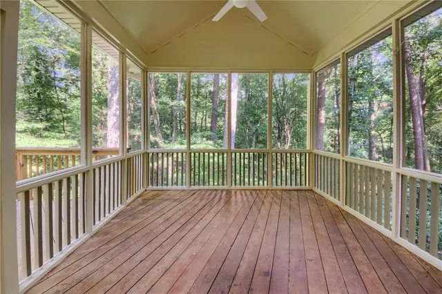 a view of a wooden balcony