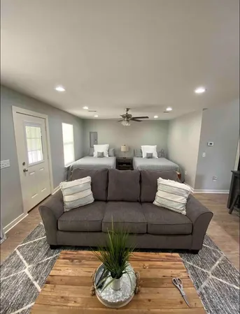 a living room with furniture