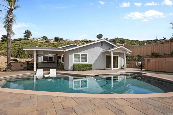 a aerial view of a house with swimming pool