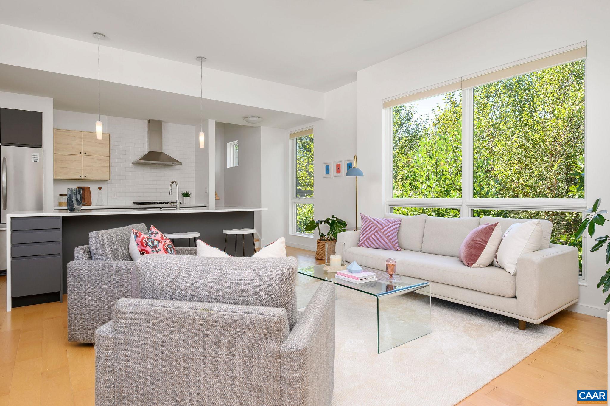 1130 East High Street, Unit J Charlottesville, VA 22902 - Photo 12 of 42 a living room with furniture and a large window