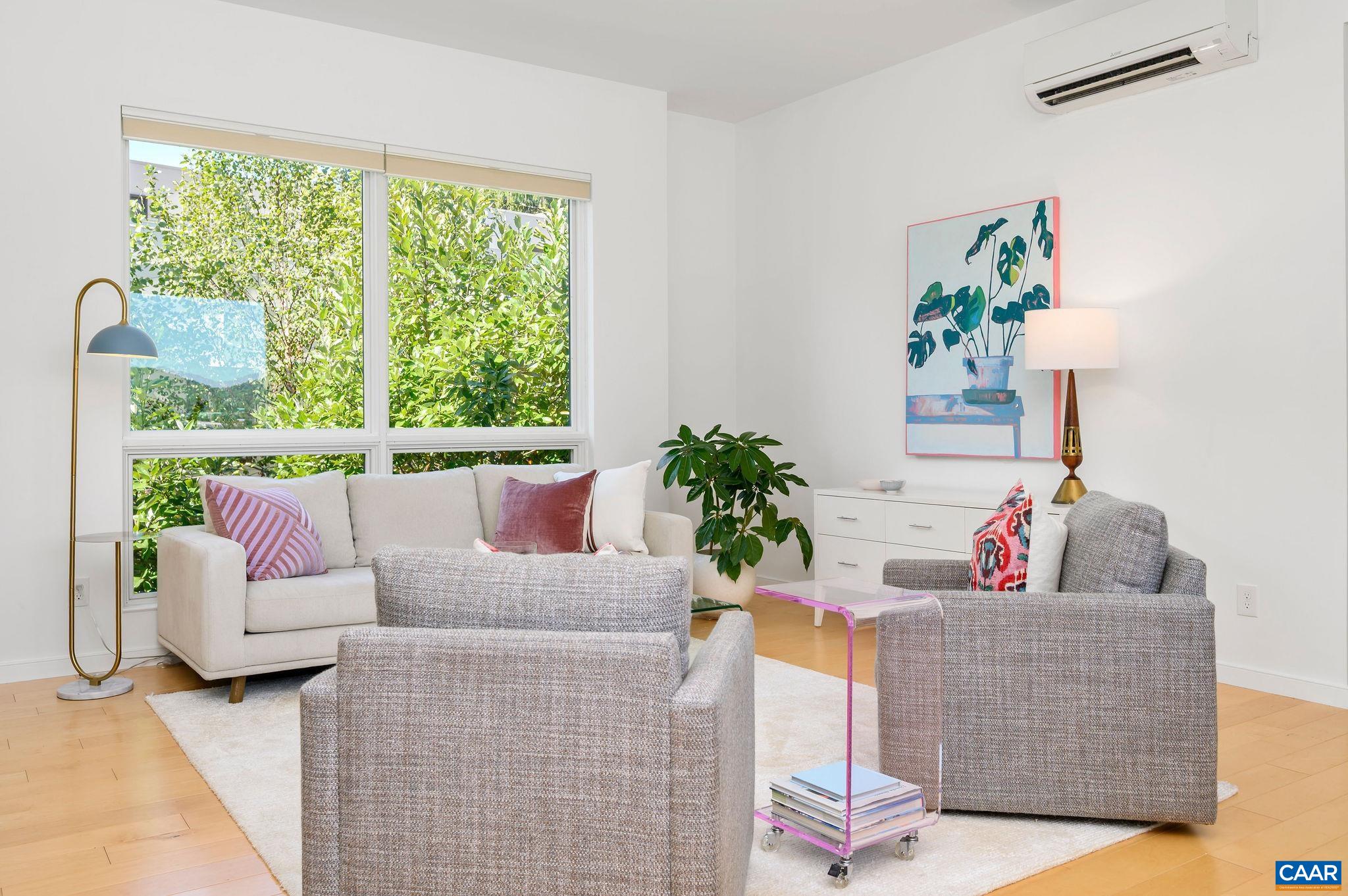 1130 East High Street, Unit J Charlottesville, VA 22902 - Photo 13 of 42 a living room with furniture and a large window