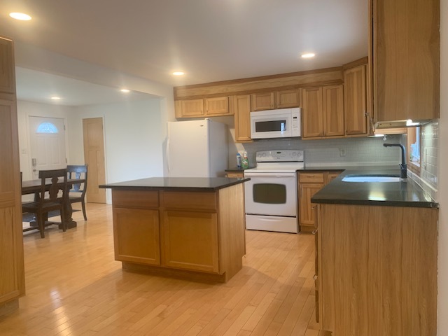 1818 Carr Street Streator, IL 61364 - Photo 8 of 45 a kitchen with stainless steel appliances granite countertop a stove a sink a refrigerator and a microwave
