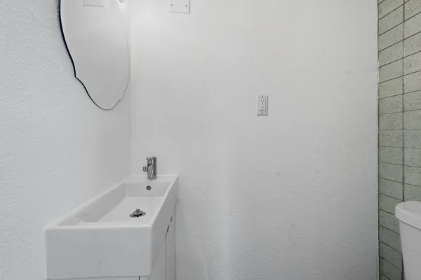 a bathroom with a sink and a shower