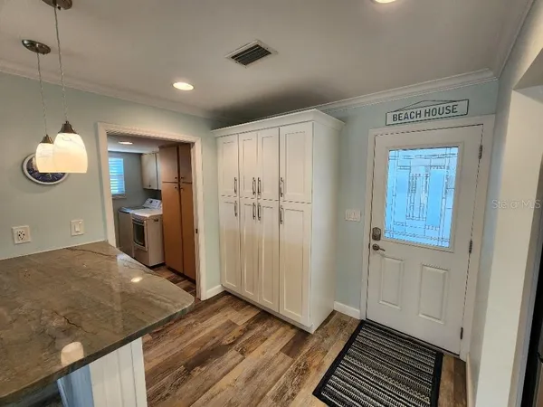 a view of a kitchen cabinets