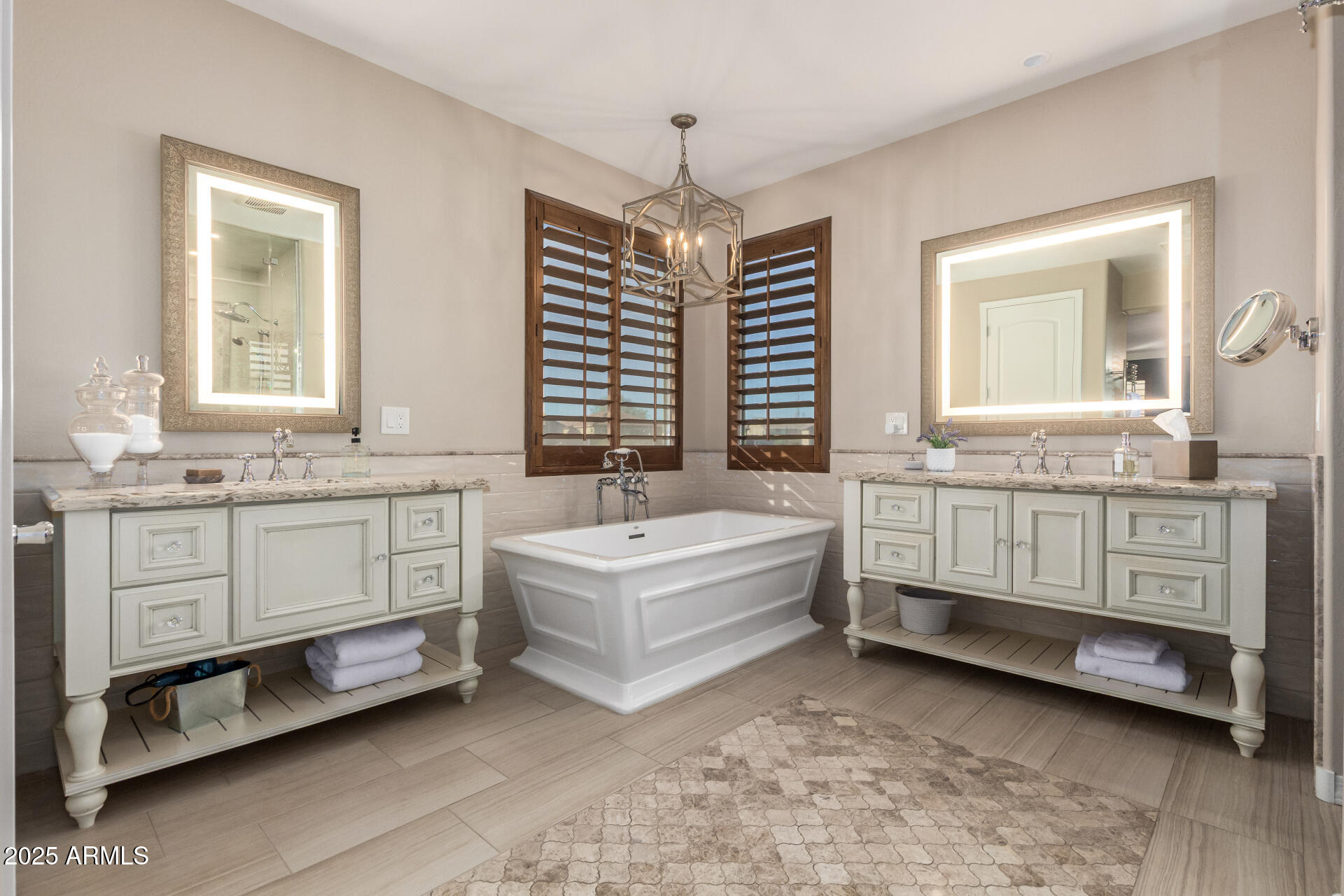 21626 North 38th Way Phoenix, AZ 85050 - Photo 26 of 72 a bathroom with a double vanity sink a mirror a bathtub and window