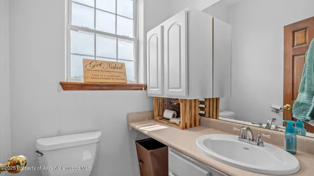 a bathroom with a sink a toilet and a mirror