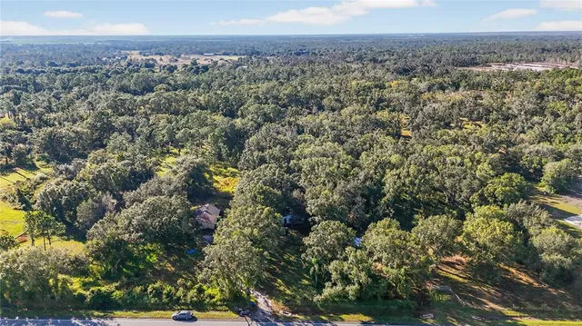 an aerial view of house with yard and mountain view in back