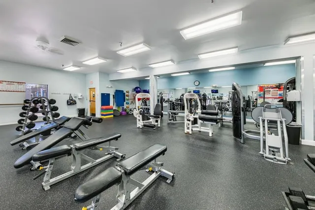 a view of a room with gym equipment