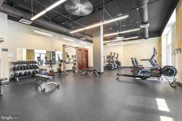 a view of a room with gym equipment