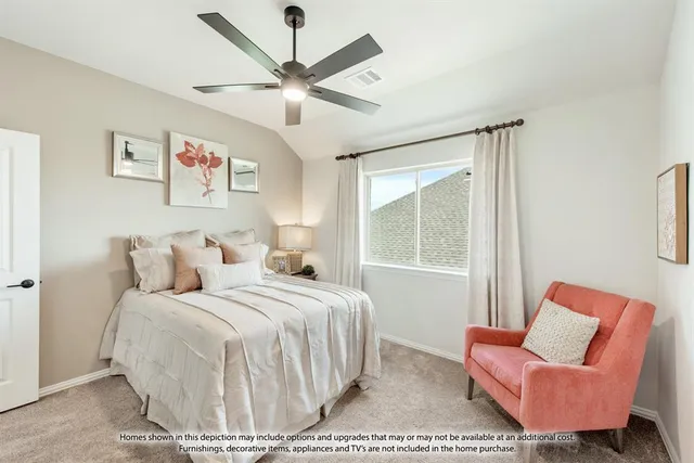 a bedroom with a bed and a couch