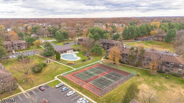 a view of a swimming pool with a mountain view