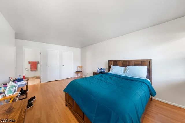 a bed room with a bed and a closet