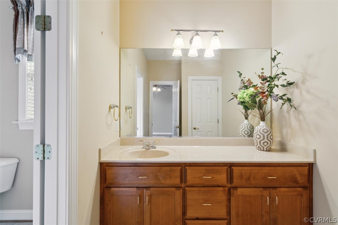 4035 Powhatan Secondary Williamsburg, VA 23188 - Photo 36 of 50 a bathroom with a sink a potted plant and a mirror
