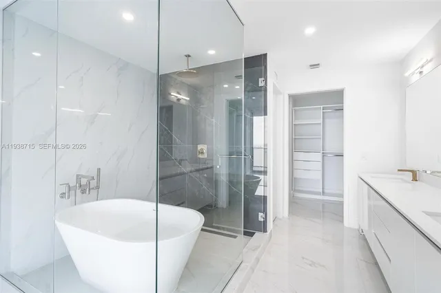 a bathroom with a sink and a shower