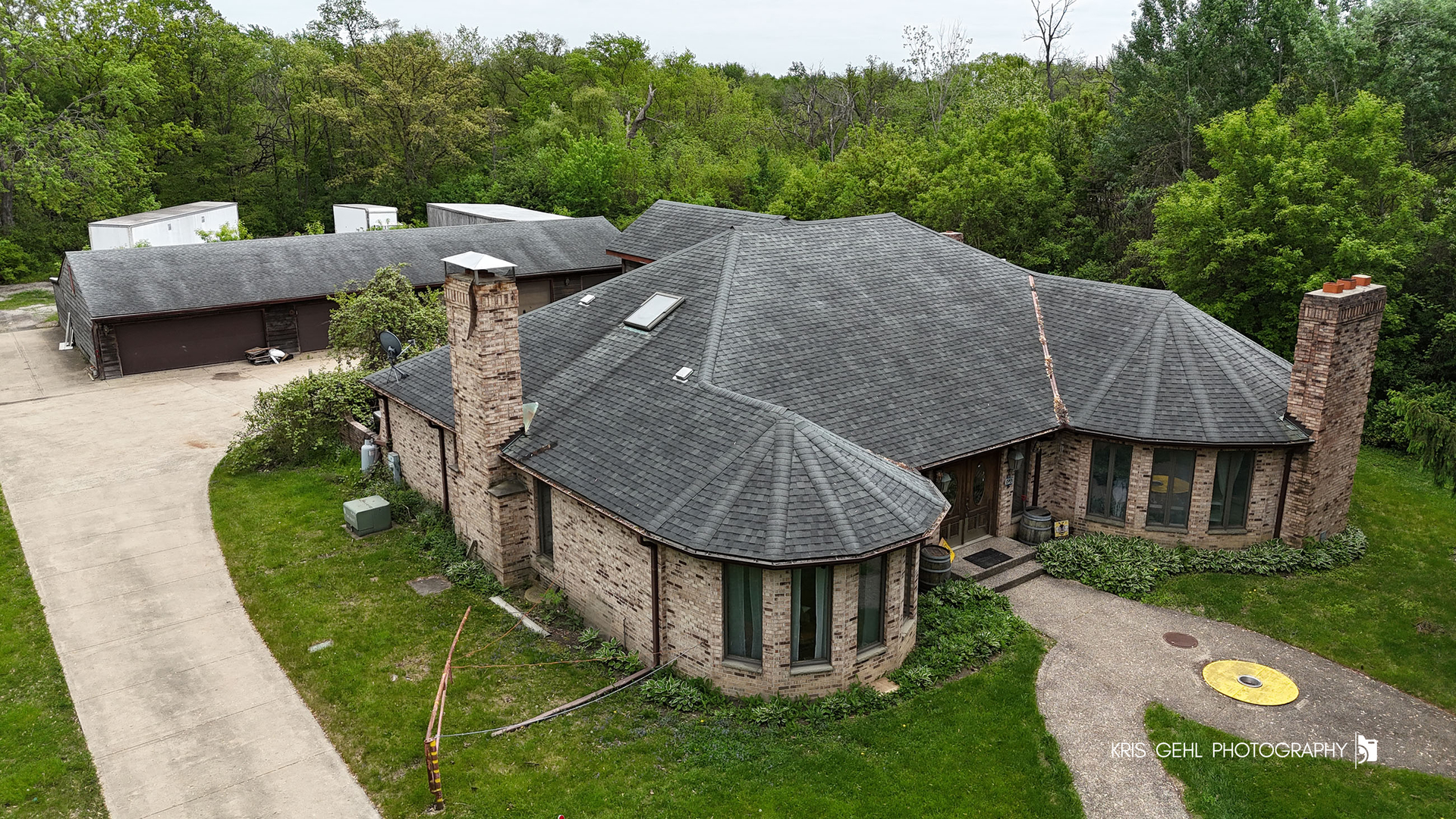an aerial view of a house