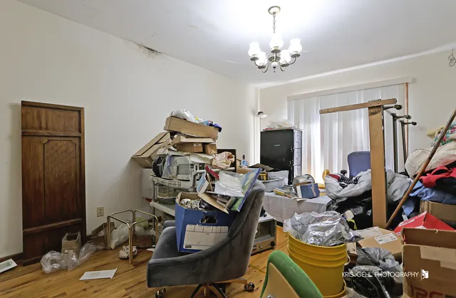 a view of a livingroom with a chandelier