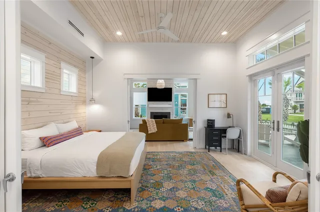 a bedroom with a bed and furniture