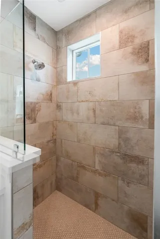 a bathroom with a shower