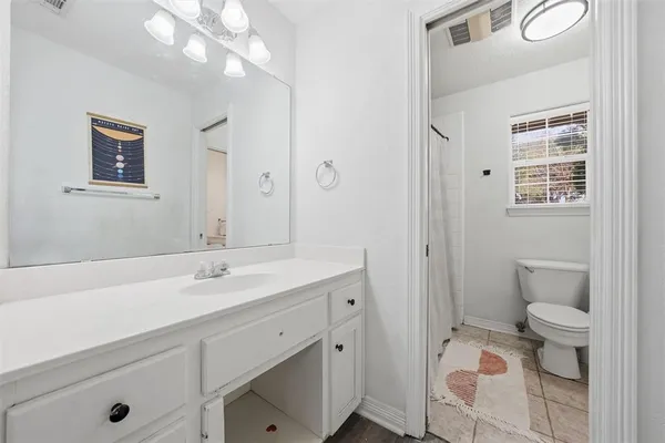 a bathroom with a sink a toilet and a mirror