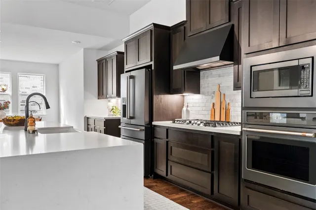 a kitchen with stainless steel appliances and a kitchen island