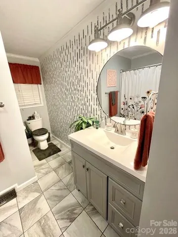 a bathroom with a sink mirror and vanity