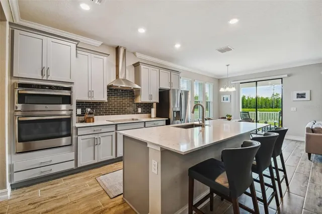 a view of a lake with a big yard