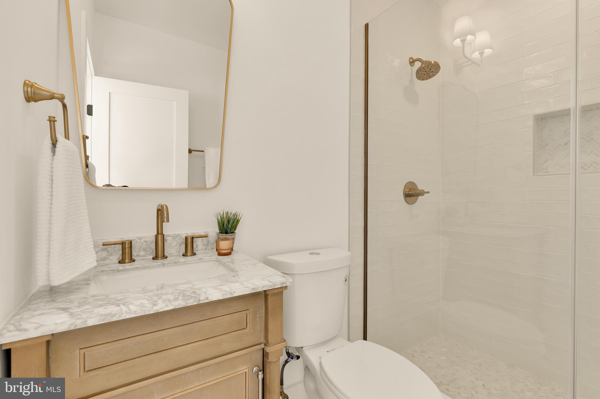 1706 Bay Street Southeast Washington, DC 20003 - Photo 53 of 59 a bathroom with a granite countertop sink a toilet and shower