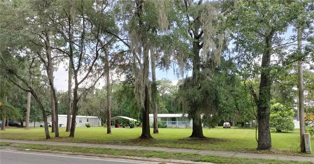 a view of a park with bench and trees