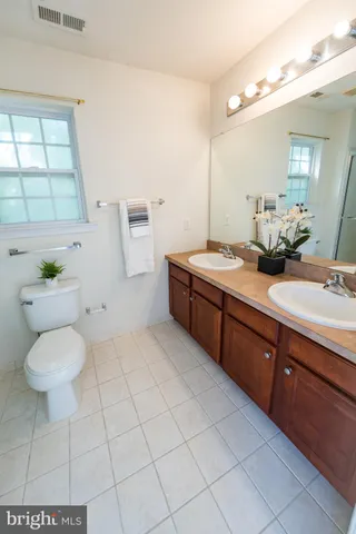 a bathroom with a sink a toilet and mirror