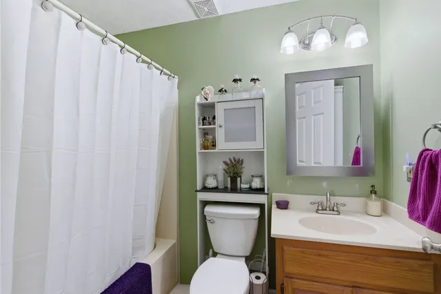 a bathroom with a sink vanity mirror and toilet