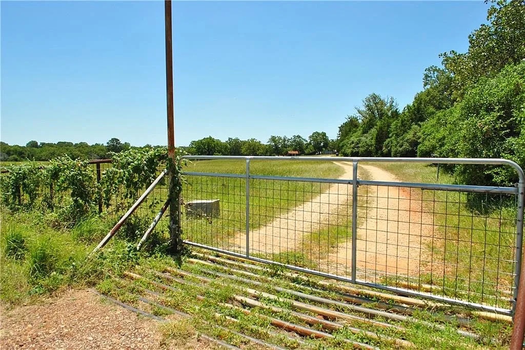 21741 East Interstate 10 Luling, TX 78648 - Photo 1 of 11 Secure gated entry to a winding dirt road through lush, green acreage.
