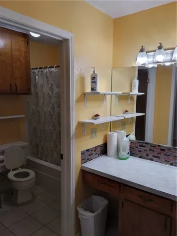 a view of a backyard with potted plants and large tree