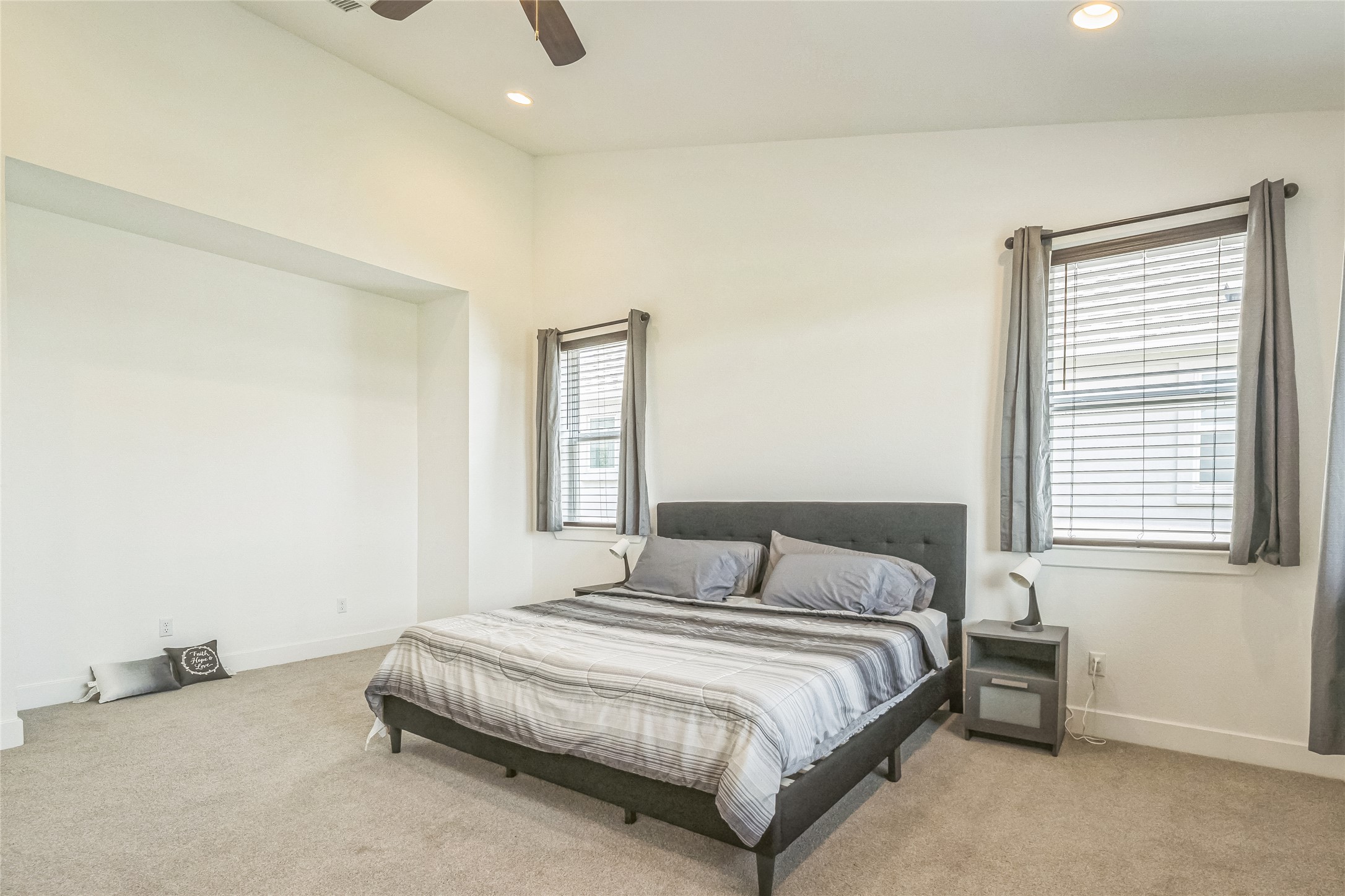 3706 Mesquite Vly Road Georgetown, TX 78628 - Photo 11 of 30 Bedroom with carpet flooring, recessed lighting, baseboards, and a ceiling fan