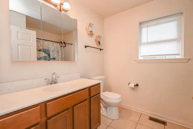 a bathroom with a sink a toilet and a mirror