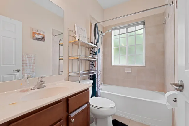 a bathroom with a sink toilet a mirror and bathtub