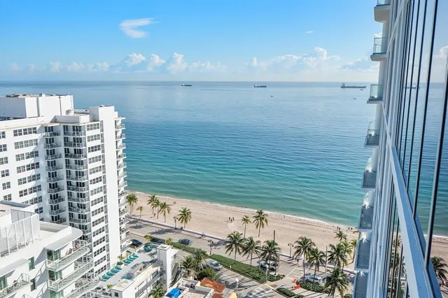 a city view with tall buildings