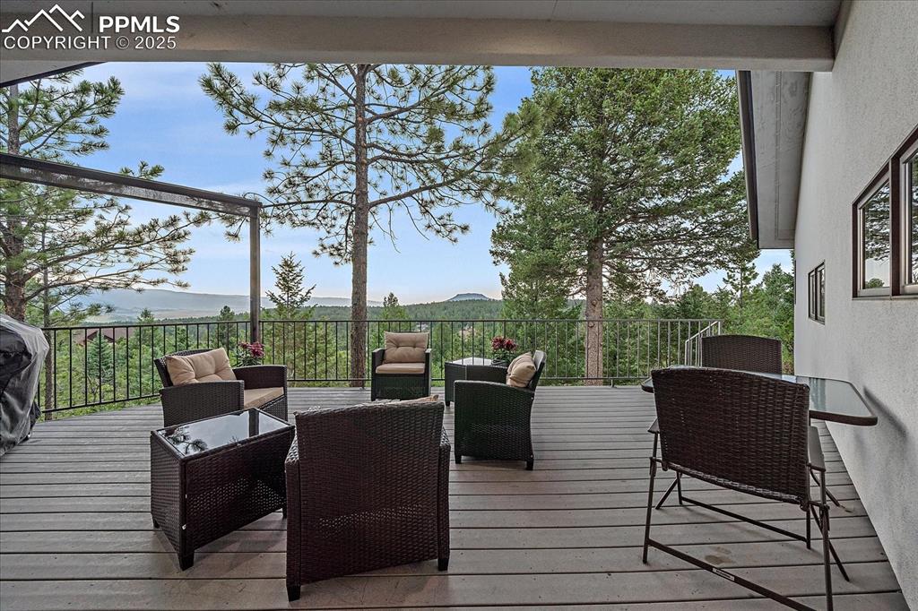 8045 Eagle Road Larkspur, CO 80118 - Photo 13 of 50 a view of a patio with couches potted plants and a large tree