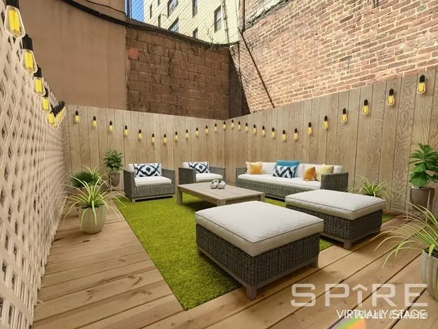 a view of an outdoor space with seating area
