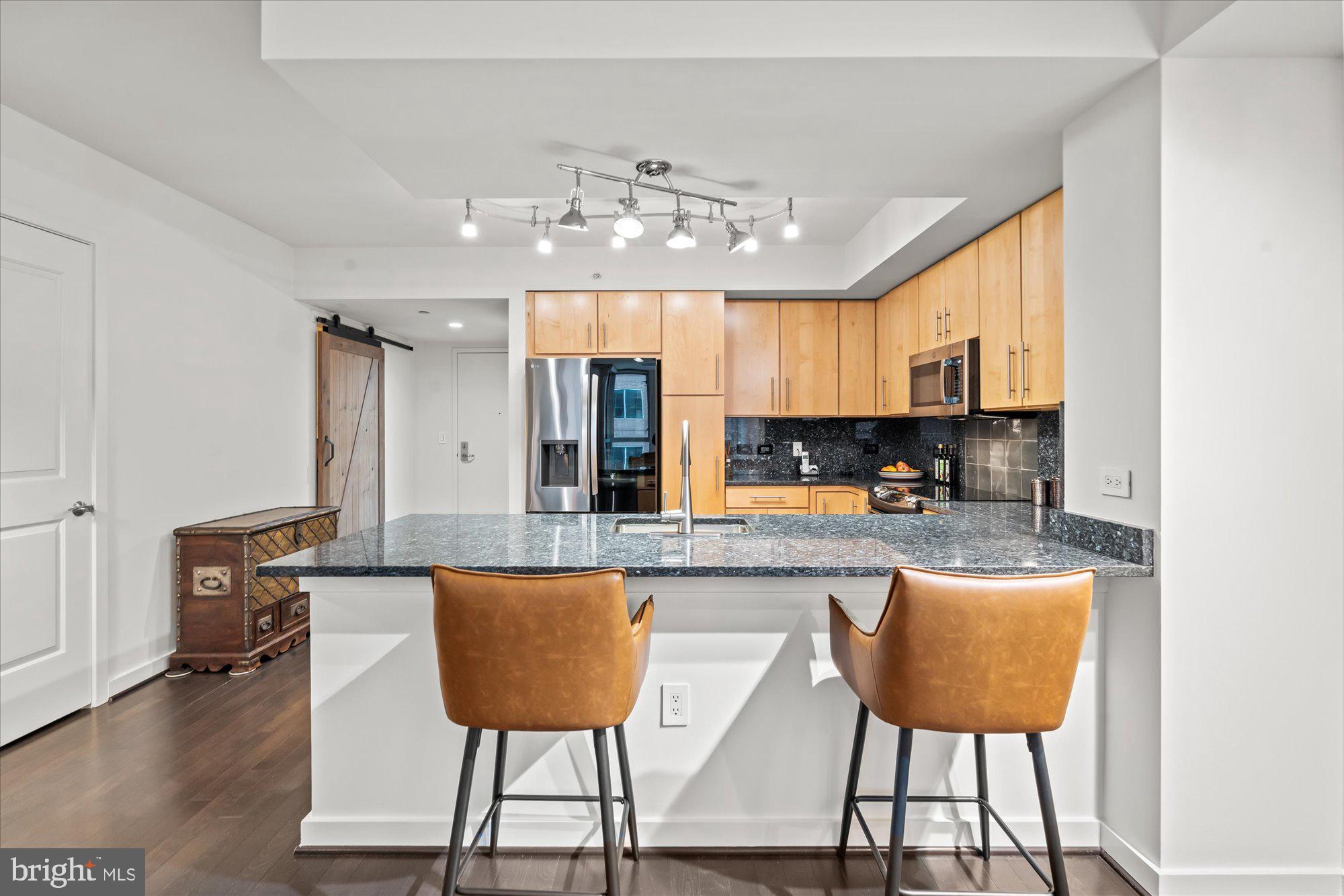 1025 First Street Southeast, Unit 511 Washington, DC 20003 - Photo 4 of 25 a kitchen with granite countertop a counter space a sink stainless steel appliances and cabinets