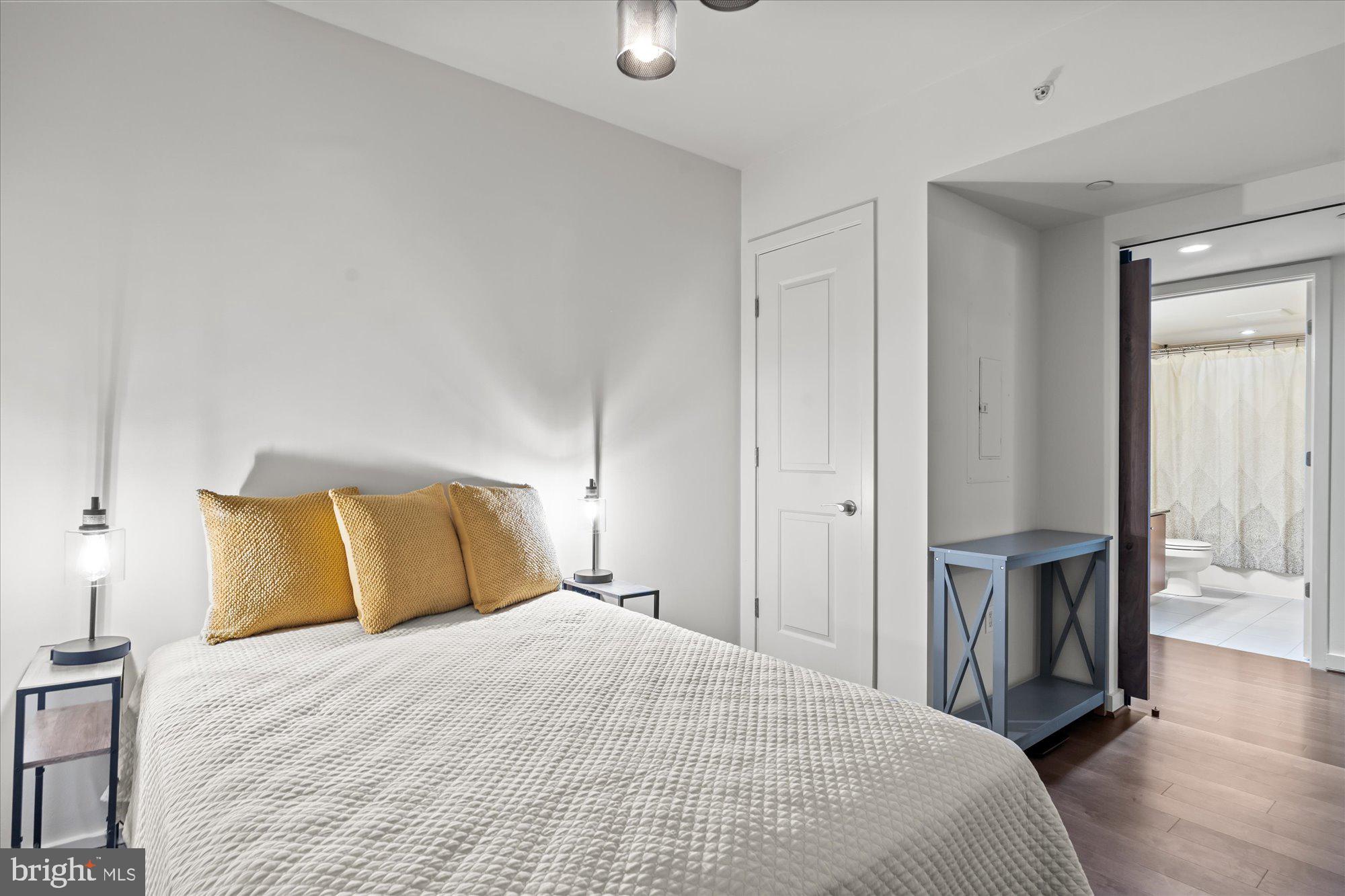 1025 First Street Southeast, Unit 511 Washington, DC 20003 - Photo 10 of 25 a bedroom with a bed and painting on the wall