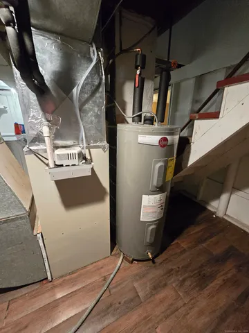 a view of a garage with storage