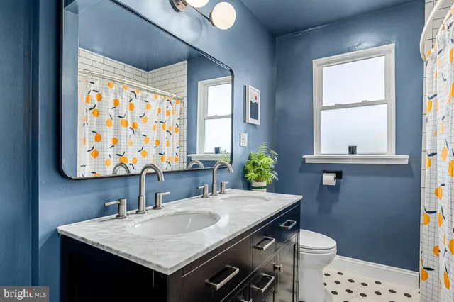 a bathroom with a sink a toilet and mirror