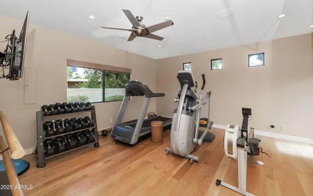 a view of a room with gym equipment