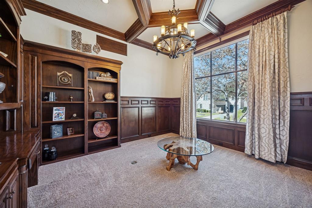 6640 Briar Ridge Lane Plano, TX 75024 - Photo 11 of 40 Private Home Office with coffered ceiling, and wall of built-ins