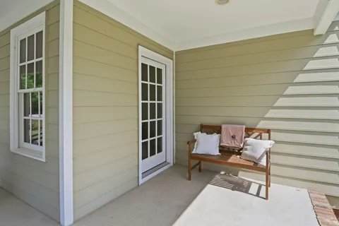 a building outdoor space with seating space