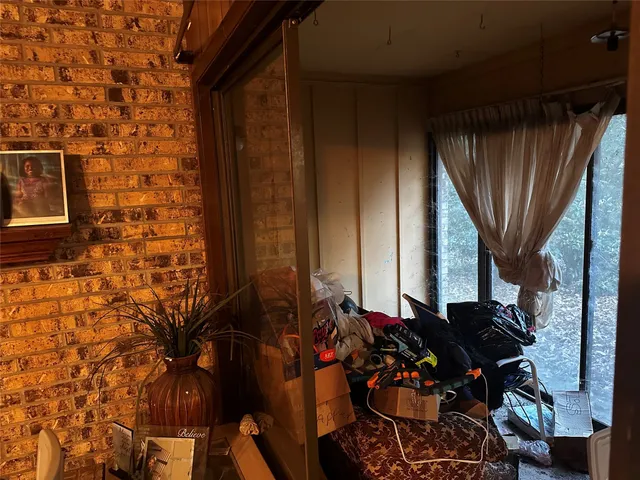 an outdoor space with seating area