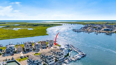 an aerial view of a house with a yard and potted plants