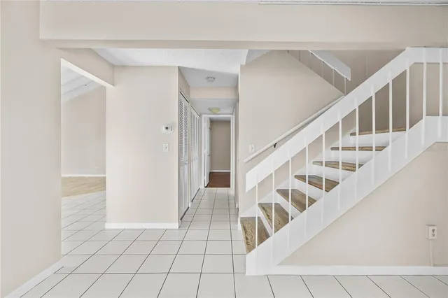 a view of staircase with white walls and white walls