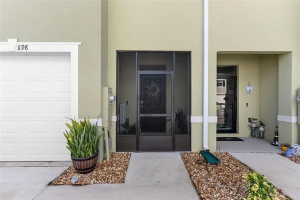 a potted plant sitting in front of a house